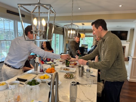 Wedding reception bar service with guests