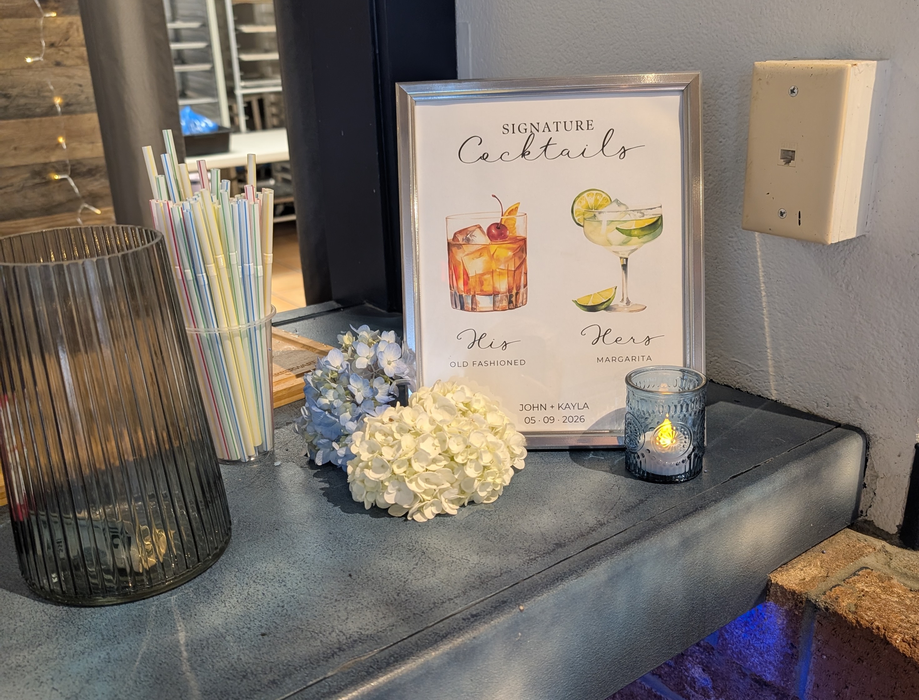 Prepared event bar tools and cocktail menu